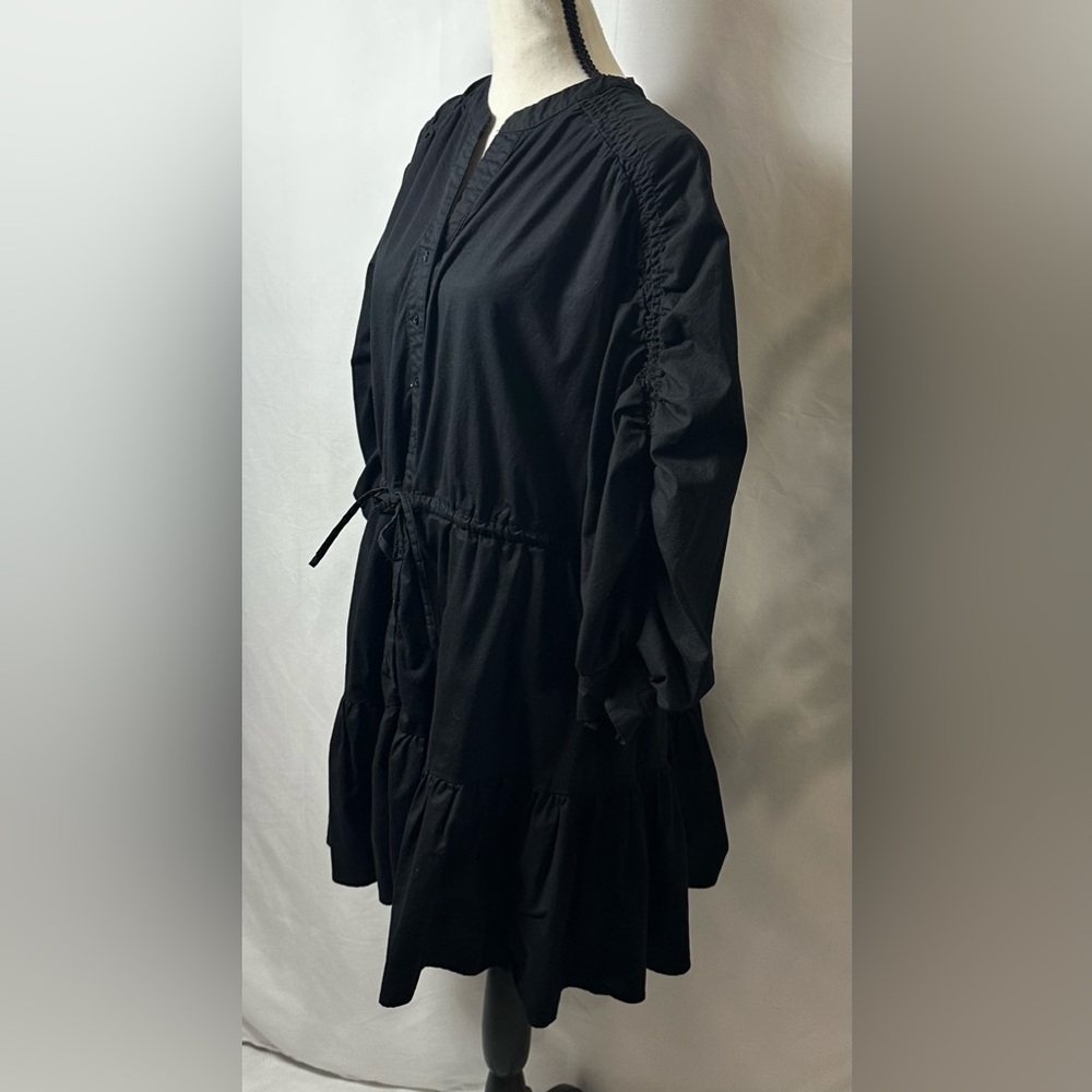 💜Astr Black Button-Front Drawstring Mini Dress - Picture 3 of 11